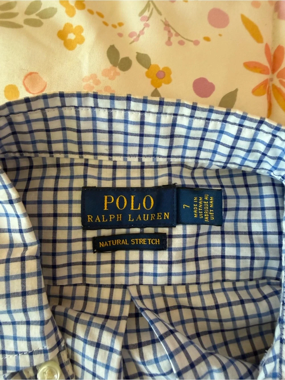 Ralph Lauren Navy and White Windowpane Button-Down Shirt boys 7